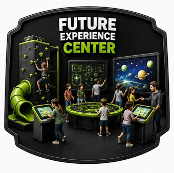 Future Experience Center format with active play and interactive future stations
